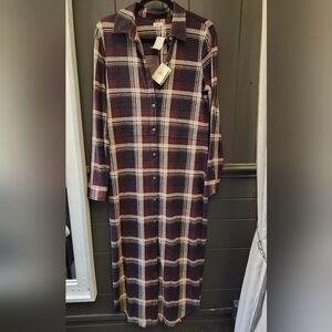 Faherty Long Sleeve Plaid Maxi Dress